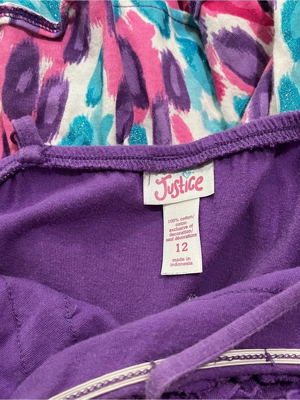 Justice Girls Purple Dress with Pink, Teal & Lavender Brushstroke Print